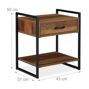 Table de nuit avec tiroir en lot de 2 Noir - Marron - Bois manufacturé - Métal - 43 x 50 x 37 cm
