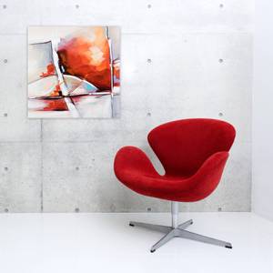 Tableau peint à la main Brisé Rouge - Blanc - Bois massif - Textile - 80 x 80 x 4 cm