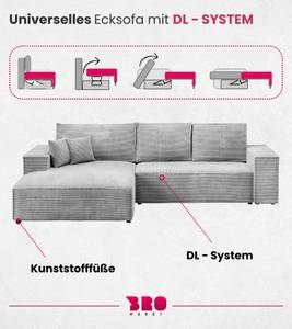 Ecksofa PABLO Hellgrau - Ecke davorstehend links - Ottomane davorstehend links