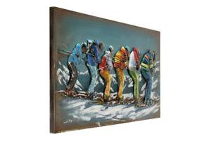 Tableau métallique 3D Descente à ski Bleu - Métal - 120 x 60 x 6 cm