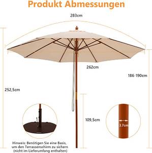 Sonnenschirm 260 cm, Gartenschirm Beige - Kunststoff - 262 x 253 x 262 cm