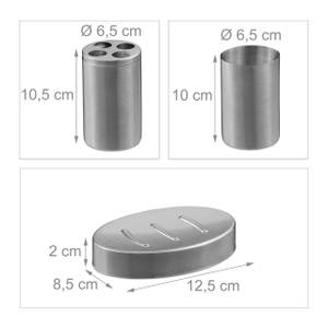 5-tlg. Badezimmer Set matt Silber - Metall - Kunststoff - 10 x 39 x 10 cm
