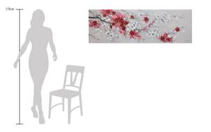 Tableau peint Fleurs Éternelles Rouge - Blanc - Bois massif - Textile - 150 x 50 x 4 cm