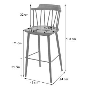 2er-Set Barhocker G69b Schwarz - Metall - Holzart/Dekor - Holz teilmassiv - 43 x 103 x 44 cm