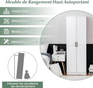 Armoire Chambre 2 Portes JZ10030WH+ Blanc - Bois manufacturé - 178 x 44 x 59 cm