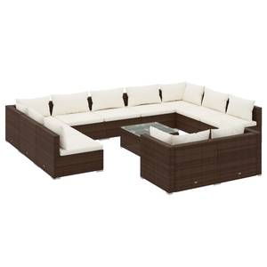 Garten-Lounge-Set (12-teilig) 3013634-14 Braun - Weiß - Metall - Polyrattan - 60 x 30 x 60 cm