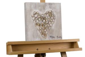 Tableau peint à la main Heart-warming Marron - Bois massif - Textile - 30 x 30 x 4 cm