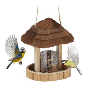Mangeoire à oiseaux en bois Marron - Bois manufacturé - Fibres naturelles - Matière plastique - 18 x 20 x 18 cm