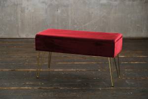 KAWOLA Hockerbank ELLE Velvet Fuß gold Rot - Textil - 75 x 42 x 30 cm