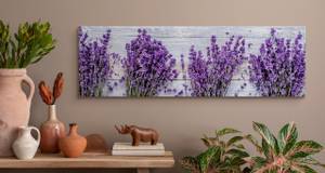 Tableau Sur Toile Lavande Fleurs Bois 3D Gris - Vert - Mauve - Textile - 145 x 45 x 45 cm