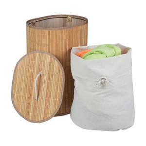 3 x Bambus Wäschekorb oval natur Braun - Weiß - Bambus - Holzwerkstoff - Textil - 42 x 55 x 32 cm