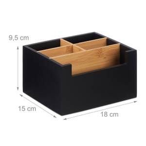 Organiseur bureau noir 5 compartiments Noir - Marron - Bambou - 18 x 10 x 15 cm