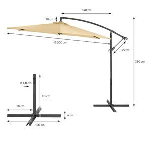 Ampelschirm mit Kurbel Ø 300 cm Braun - Textil - 300 x 260 x 350 cm