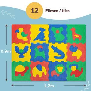 Puzzlematte für Babys - Safari Tiere Blau - Grün - Rot - Gelb