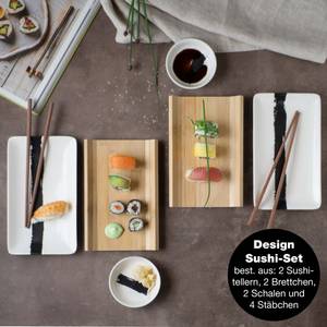 Sushi 8tlg Geschirr-Set 2 Personen Weiß - Ton - Holzwerkstoff - 28 x 8 x 33 cm