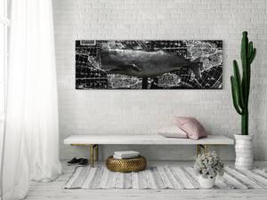 Tableau métallique 3D Whale Watching Noir - Blanc - Métal - 144 x 44 x 6 cm