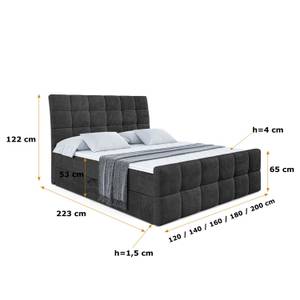 Boxspringbett BRUGO-Z Schwarz - Breite: 180 cm - H3