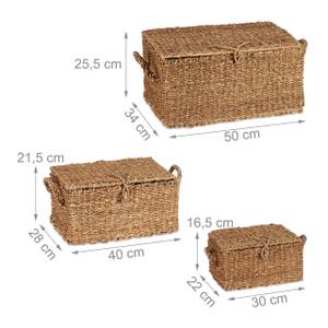 3-tlg. Aufbewahrungsbox Set mit Deckel Braun - Metall - Rattan - 50 x 26 x 34 cm