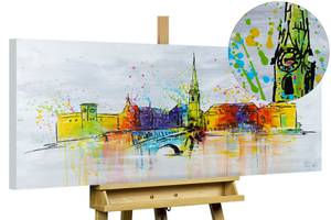 Bild gemalt  Zurich Skyline Silhouette Grau - Massivholz - Textil - Holz teilmassiv - 120 x 60 x 4 cm