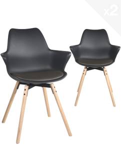 Lot de 2 fauteuils MOTI Noir - Matière plastique - Bois/Imitation - 59 x 82 x 47 cm