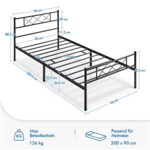 Bettgestell Single Schwarz - 96 x 206 cm