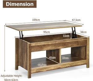 Couchtisch höhenverstellbar Braun - Holzwerkstoff - 48 x 50 x 109 cm