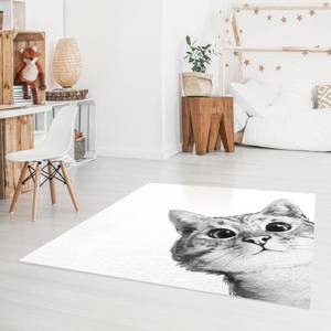 Katze Zeichnung Schwarz Weiß 120 x 120 cm
