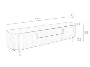 Meubles TV en noyer et acier inox doré Marron - Bois manufacturé - 220 x 55 x 45 cm