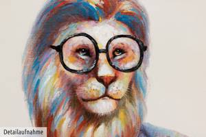 Acrylbild handgemalt Hipster Lion Massivholz - Textil - Holz teilmassiv - 60 x 90 x 4 cm