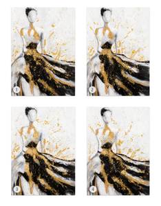 Acrylbild handgemalt Tanz der Königin Schwarz - Weiß - Gelb - Massivholz - Textil - 70 x 100 x 4 cm