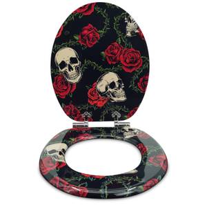 Premium Wc Sitz - Rose Skull Schwarz - Holzwerkstoff - 38 x 5 x 44 cm