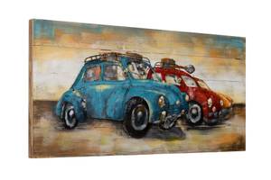 Wandbild 3D Blue vs. Red Blau - Rot - Metall - Holz teilmassiv - 100 x 50 x 7 cm