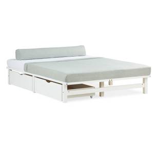 Lit double, 2 coffres de rangement 2288 Blanc - Bois massif - Bois/Imitation - 140 x 28 x 200 cm