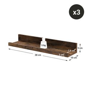 3er-Set Wandregal Schweberegal Braun - Holzwerkstoff - 10 x 5 x 38 cm