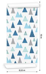 Papier Peint montagnes style scandinave Bleu - Gris - Vert - Blanc - Papier - Textile - 53 x 1000 x 1000 cm