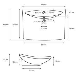 lavabo 61x45,5x18,5 cm noir Céramique