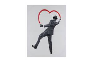Tableau peint Banksy's Man in Love Rouge - Bois massif - Textile - 75 x 100 x 4 cm