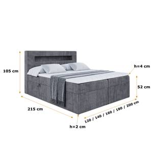 Boxspringbett - ORGOL Steingrau - Breite: 140 cm - H3