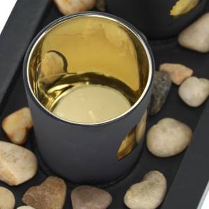 Schwarze Teelichthalter mit Tablett Schwarz - Gold - Grau - Holzwerkstoff - Glas - Stein - 30 x 8 x 12 cm