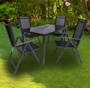 7 tlg. Alu Gartenset Sitzgruppe 140SW Grau - Glas - Metall - 140 x 105 x 80 cm