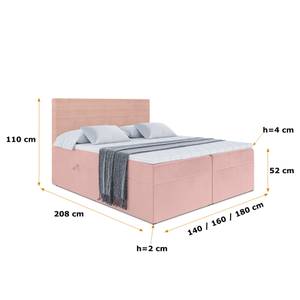 Boxspringbett PRESTON Hellrosa - Breite: 140 cm - H4