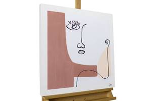 Tableau peint à la main Self-reflection Marron - Blanc - Bois massif - Textile - 60 x 60 x 4 cm