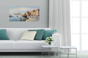 Tableau peint Mon rêve de Venise Bleu - Bois massif - Textile - 100 x 50 x 4 cm