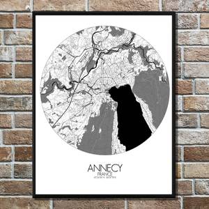 Poster Annecy Carte ronde Noir - Papier - 40 x 50 x 40 cm