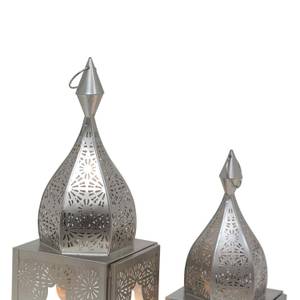 Windlicht Modena 2er Set Silber - Glas - Metall - 17 x 56 x 17 cm