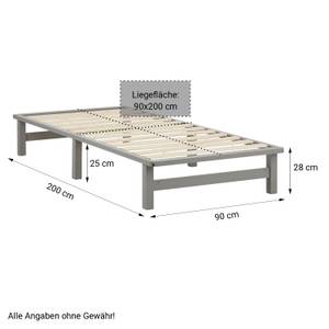 Palettenbett mit 2 Bettkästen 2289 Grau - Massivholz - Holzart/Dekor - 90 x 28 x 200 cm