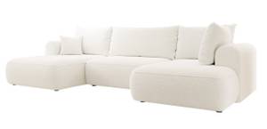 Ovo U-Form-Ecksofa, Schlaffunktion Cremeweiß - Ecke davorstehend rechts - Longchair davorstehend links - Ottomane davorstehend rechts