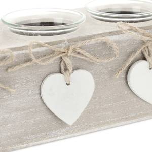 Bougeoir pour 4 bougies avec cœurs Beige - Blanc - Bois manufacturé - Verre - 30 x 8 x 8 cm
