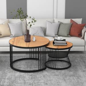 Couchtisch NaturEve Ⅱ (2er Set) Beige - Holzwerkstoff - Metall - Polyrattan - 70 x 45 x 70 cm