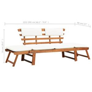 Banc de jardin avec coussins 2-en-1 Blanc - Bois massif - Bois/Imitation - 190 x 74 x 190 cm